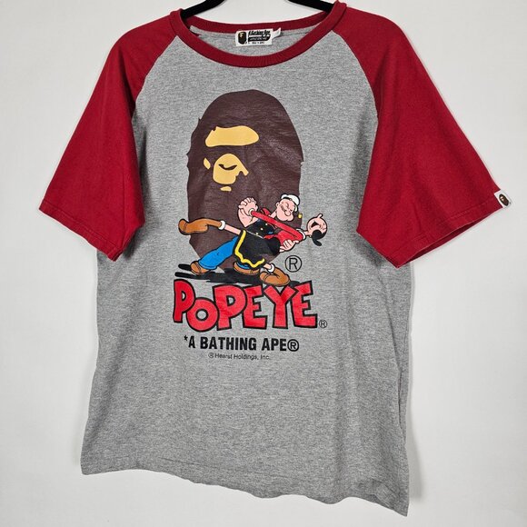A Bathing Ape x Popeye Collab Streetwear Ringer Mens Large Short Sleeve Shirt